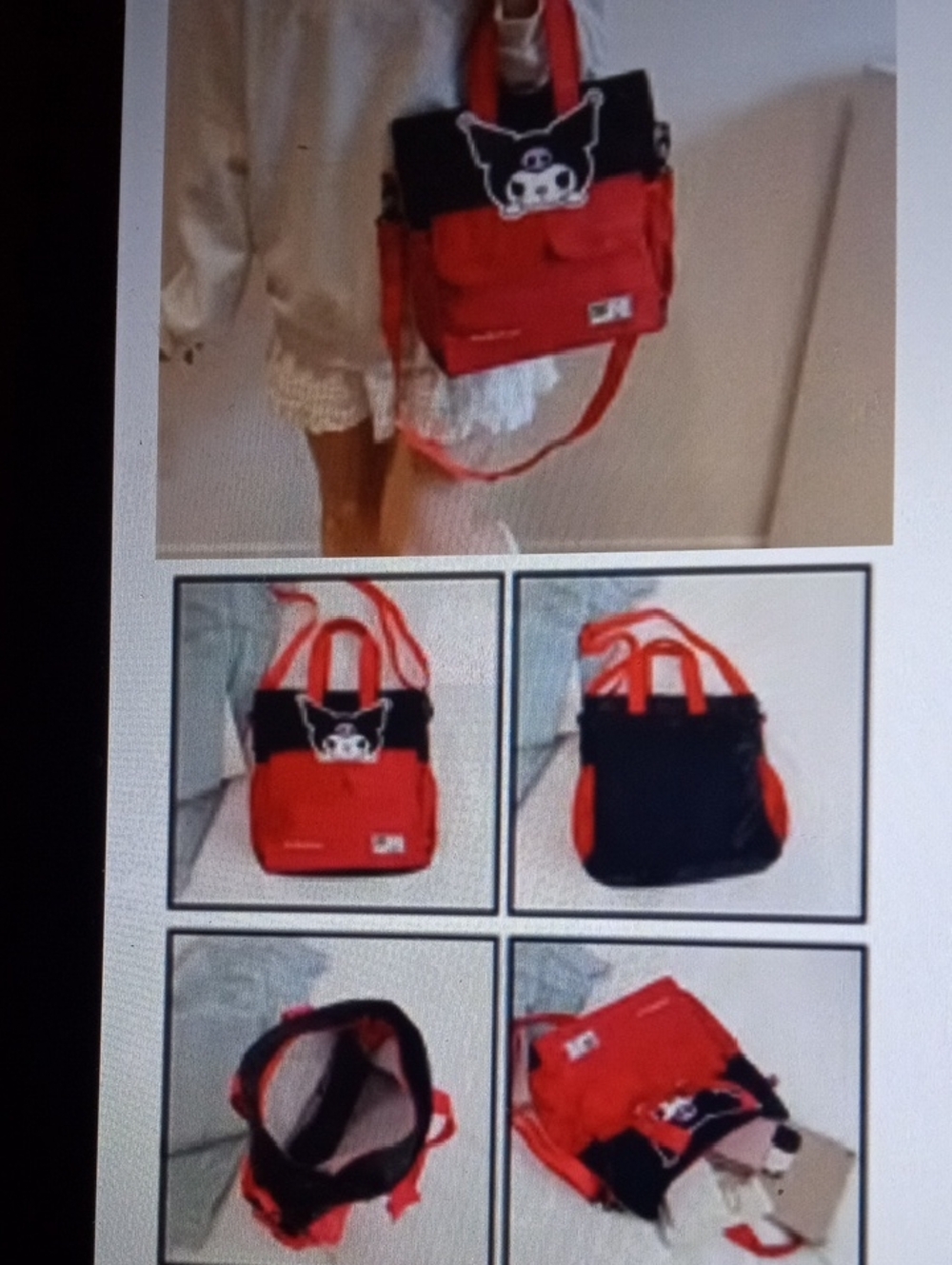 Red and Black Kuromi Canvas Tote Bag